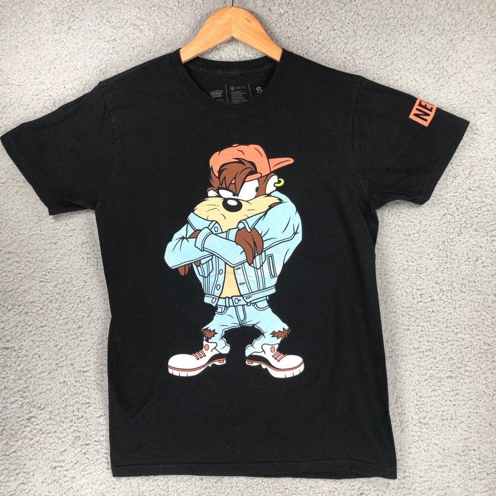 Neff Looney Tunes Tasmanian Devil Taz Graphic T-Shirt Mens Small Black 90s Style